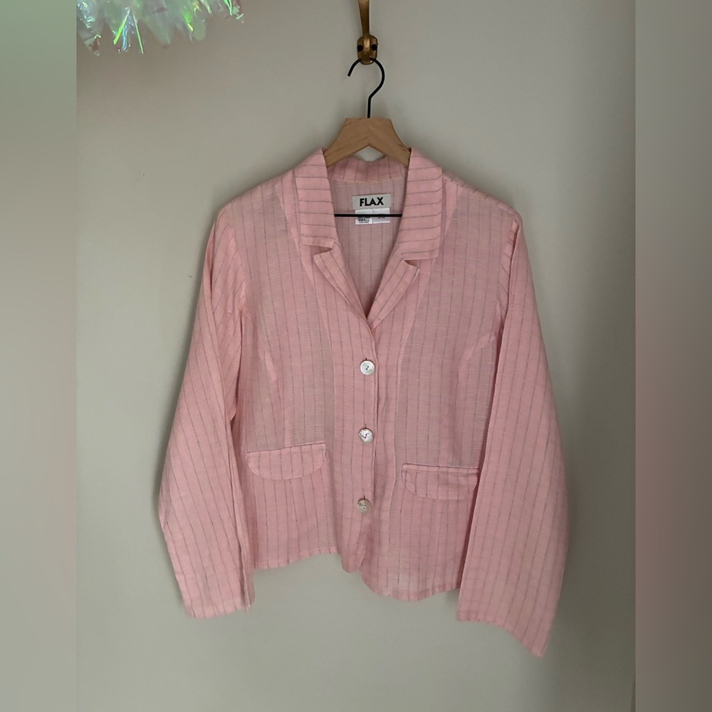 Flax Linen Powder Pink Plaid Stuctured Blazer Top‎ Blouse Size Small